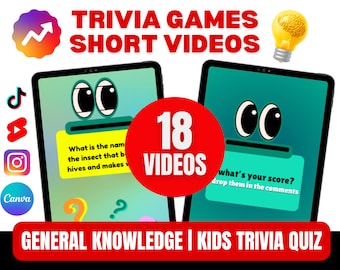 New Kids Trivia Quiz Games Video Educational | Make MONEY Online | Trivia Tiktok Facebook Instagram Reels YouTube Shorts & Canva Template