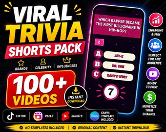 Pacote de vídeos curtos de curiosidades virais, vídeos de celebridades e marcas, modelo do Canva (download instantâneo)