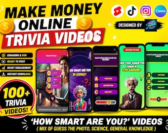 New Trivia Quiz Games Video Educational Niche | Make MONEY Online | Trivia Tiktok Facebook Instagram Reels YouTube Shorts & Canva Template
