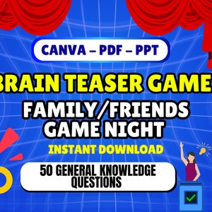 Brain Teaser Game Night | PowerPoint | Canva Game | Pub Quiz | Party Game | Family Game | Virtual Quiz Game Night | Trivia Quiz | Mac & PC