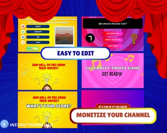 Make Money Online Faceless Quiz Channel YouTube Trivia Canva Template | 2  Trivia Videos and Editable Bulk Create Canva Templates Automation