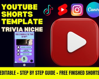 Mall för YouTube Shorts-quizspel | Redigerbar Canva-design (digital nedladdning)