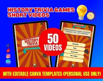 NEW 50 History Trivia Ultimate Trivia Video Quiz Shorts and Reels | Tiktok Facebook Instagram Reels YouTube Shorts & Canva Template
