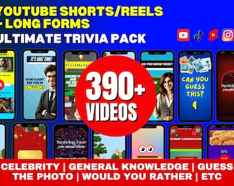 Ultieme virale quiz en trivia-videopakket | Socialmedia-inhoud | Canva-sjabloon en klaar om te posten shorts of Instagram-reels Tiktok