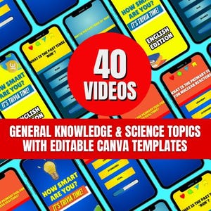 40 FUN Trivia Games Video Bundle General Knowledge and English Quiz | Tiktok Facebook Instagram Reels YouTube Shorts with Canva Templates