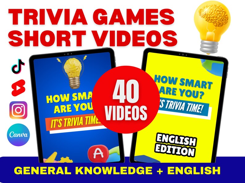 Trivia Intro Video 40 FUN Trivia Games Video Bundle General Knowledge and English Quiz ...