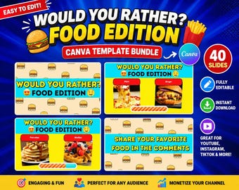 Would You Rather Food Trivia YouTube Video Template | Social Media Content | Canva Template and Ready to Post YouTube Viral Video