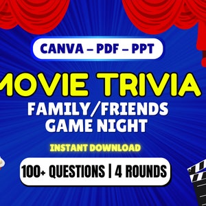 Movie Game Night Pub Trivia Time | PowerPoint | Canva Game | Pub Quiz | Party Game | Family Game | Virtual Quiz Game Night | Trivia Quiz