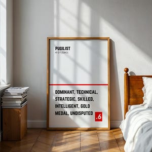 Poster di pugilato con citazioni e record - Formato A2 / A3 / A4 / A5 - Arte sportiva moderna e vintage da parete
