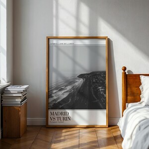 Póster de fútbol europeo, retro en blanco y negro: Madrid vs. Turín 2017, Cardiff, lámina vintage, regalo para dormitorio y sala de estar.