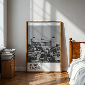 European Football Poster, Retro B & W Liverpool vs Rome 1984 Stuttgart, Vintage Art Print, Soccer Bedroom Living Room Gift