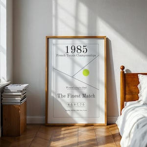 Póster de tenis, arte mural, arte de cancha de tenis, regalo deportivo minimalista - Final femenina de Francia de 1985