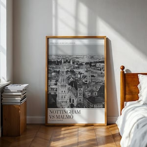 European Football Poster, Retro B & W Nottingham vs Malmo 1979 Munich, Vintage Art Print, Soccer Bedroom Living Room Gift