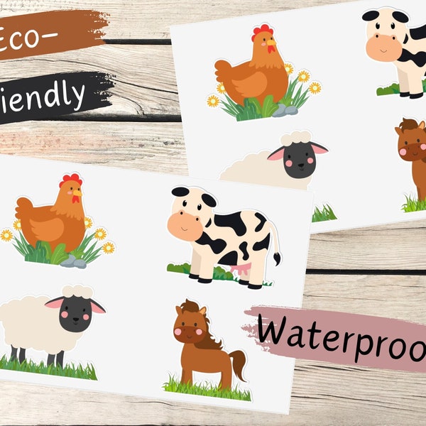 Farm Animal Sticker Sheet Cute Animal Stickers Vinyl Sheep Cow Horse Chicken Art Print Laptop Stickers Waterproof Deco Sticker Funny Cartoon