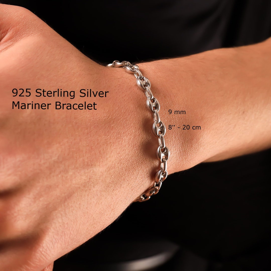 Puffed Mariner Chain Bracelet Men 925 Sterling Silver Anchor Etsy
