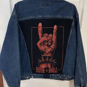 Rock N Roll Jean Jacket UPCYCLED Grunge Denim Heavy Metal Unisex Large SEE NOTE