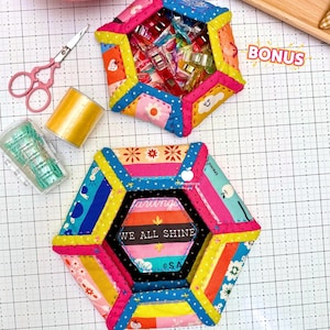 Blossie Basket PDF Pattern: Quilt-As-You-Go Hexagon Bowl Sewing