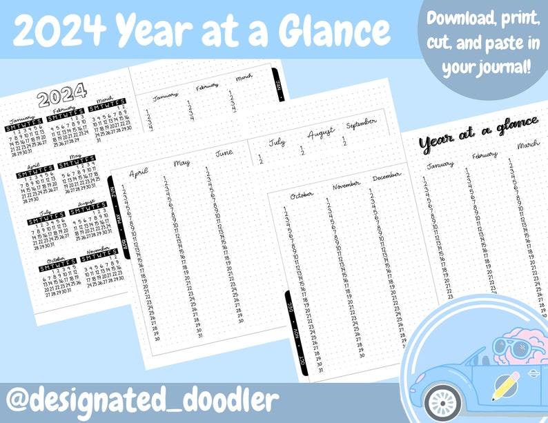 2024 Year at a Glance Printable - Etsy Australia