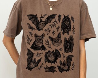 Comfort Colors® Vintage Bat Shirt, Gothic Cottagecore Graphic Tshirt, Bats 90s T Shirt, Halloween Bats Tee, Halloween Dark Aesthetic Shirt