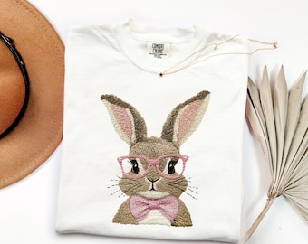 Comfort Colors® Embroidered Bunny T-Shirt, Easter Rabbit Graphic Tee
