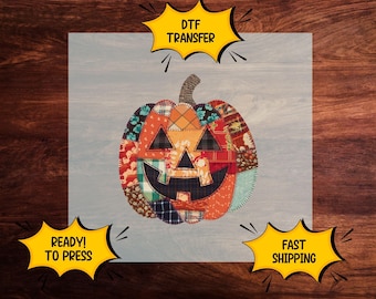 Patchwork Pumpkin DTF Transfer, Vintage Halloween Pumpkin Transfer
