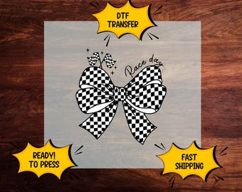 Checkered Bow DTF Transfer, Racing Bow Heat Transfer, Coquette Race Car DTF Print