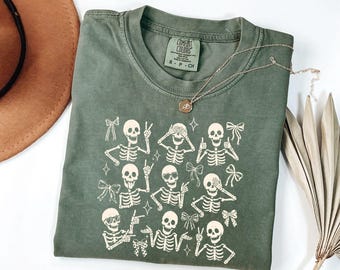 Comfort Colors® Funny Skeleton Halloween Shirt, Retro Spooky Halloween Graphic T-Shirt, Gift for Women Fall Vibes