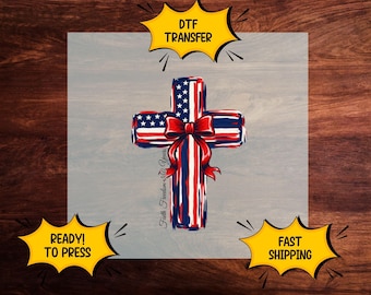 Patriotic Cross DTF Transfer, American Flag Cross Ready To Press, Christian Fourth of July Transfer, USA Faith DTF Print