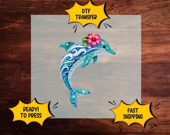 Dolphin DTF Transfer, Tropical Dolphin Heat Transfer, Beach Vacation Iron On Transfer, Ocean Life DTF Print