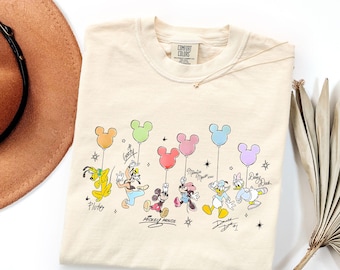 Comfort Colors® Retro Mickey & Friends Signatures Shirt, Disney Balloon Tee, Magical Mickey and Co Gift, Disney Matching Family