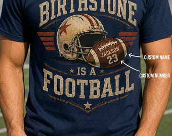 Football Birthstone Shirt, Custom Name Number Football, Funny Football Fan Gift, Vintage Game Day Tee Hoodie Sweatshirt