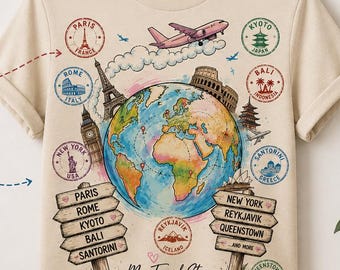 Custom Passport Stamp Travel Shirt Personalized Destinations Vacation Memories Tee Bucket List Sightseeing Gift Wanderlust World Tour