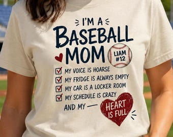 Funny Baseball Mom Sweatshirt My Heart Is Full Baseball Mama Hoodie Custom Player Name Number Shirt Game Day Checklist Sports Gift