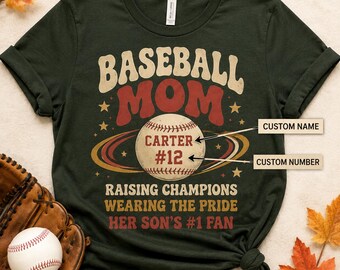 Retro Baseball Mom Sweatshirt Custom Player Name Number Shirt Raising Champions Groovy Game Day Mama Hoodie Sons Number One Fan
