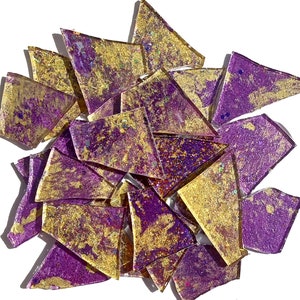 Purple Frosted with Metallic Gold Mosaic Glitter Glass Tiles made by Makena Tile Glass. Opaque. Not stained glass.