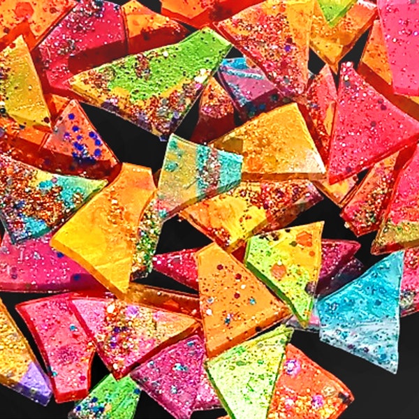 Candy Glitz Bright Mixed Glittery Metallic Mosaic Glass Tiles Made by Makena Tile For Crafting Mosaic Art. Opaque. Not Stained glass.