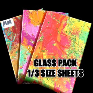 Multi-color 3 pack Mosaic Glass Pack Glitter Glass Tile Sheets for cutting up for mosaic art crafting. Opaque. Not stained glass. Set #MM