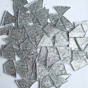 Extra Glittery Metallic Silver Mosaic Glass Tile Pieces For Crafting Mosaic Art.