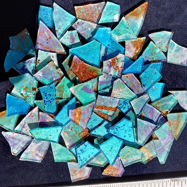 Tahiti Blue Metallic Mosaic Glitter Glass Tiles by Makena Tile Glass, Mosaic Tiles For Making Mosaic Art