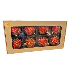 Confezione di 8 sfere rosse ed oro in vetro 10 cm