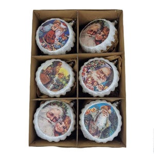 Confezione di 6 sfere in vetro con immagini Natalizie in seta 8 cm