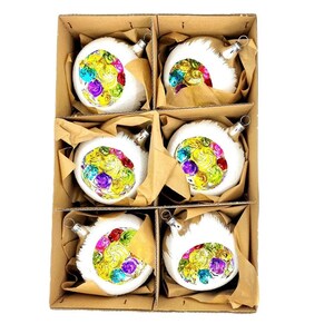 Confezione di 6 sfere Reflectors colorate con bordo innevato in vetro 8 cm