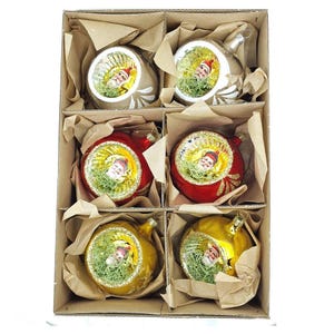 Confezione di 6 Sfere Reflectors con Santa Claus in vetro 8 cm