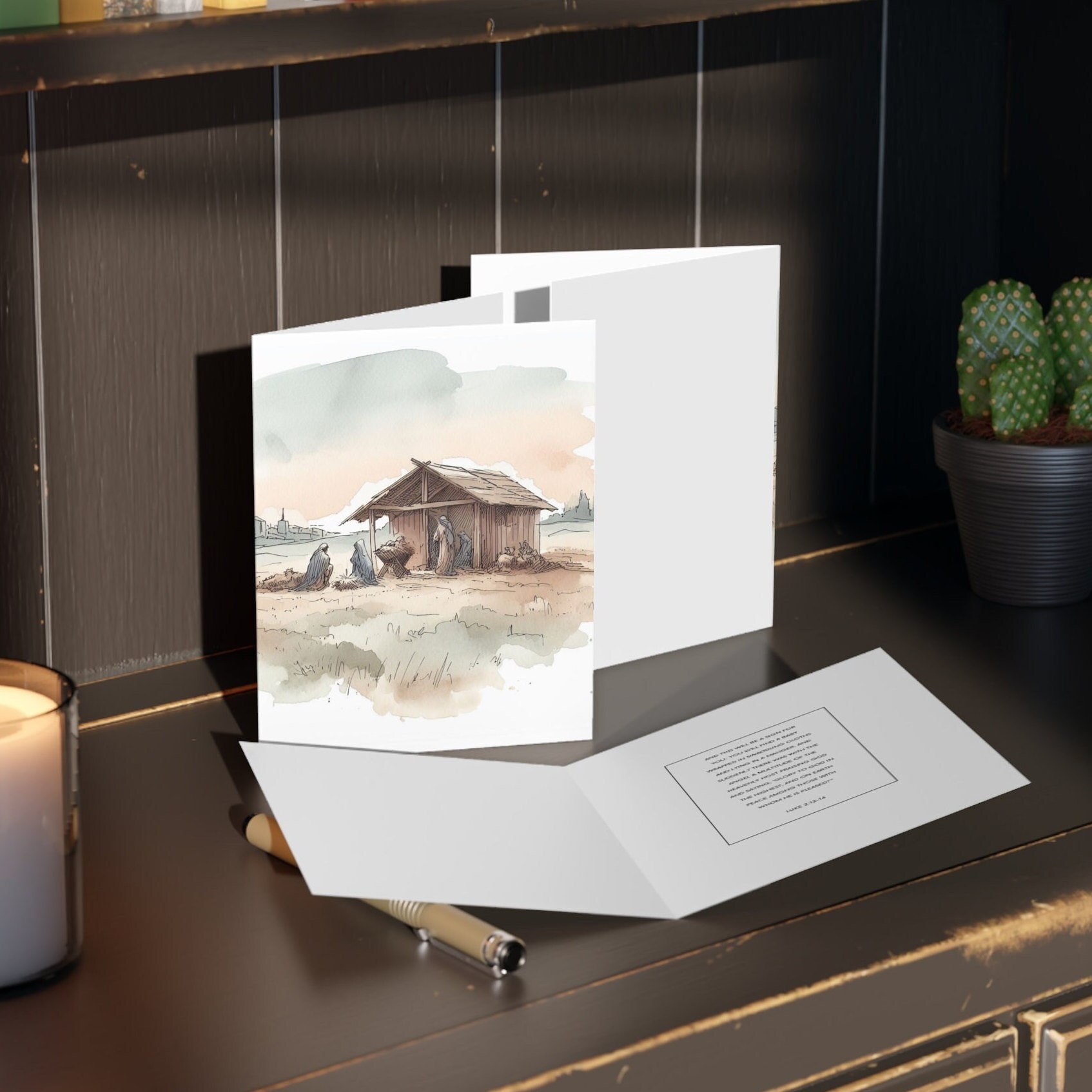 50 Aquarell-Krippen Weihnachtskarten – 10,2x15,2 Cm, Blanko, Auf Recycling-Karton
