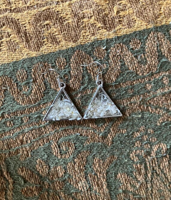 Dried Flower Jewelry - White Triangle Earrings