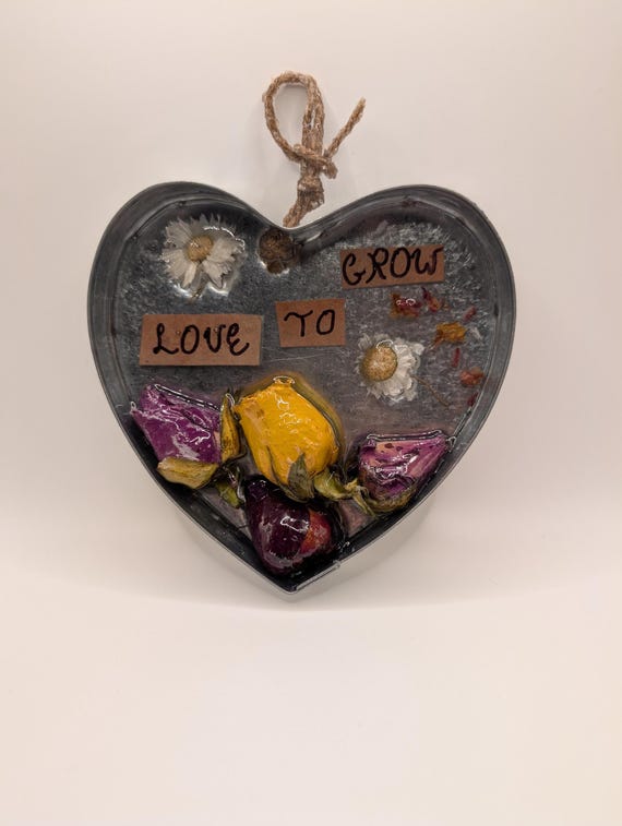 Love and Growth Real Flower Decor - Upcycling Art - Gardening Gift