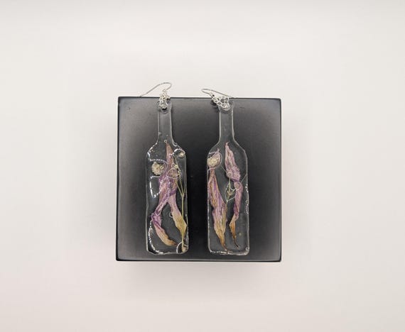 Purple Flower in a Bottle Earrings - Dried Flower Jewelry