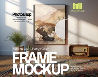 Mockup Frame for Artwork Poster Mockup 5x7 Frame Photoshop Mockup Edit Art Photo Frame Mockup for Wall Art Portrait Art Work Vintage Minimal