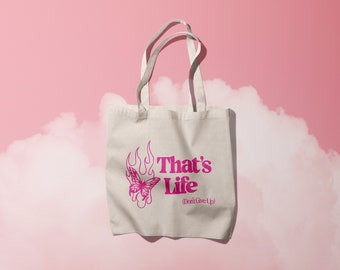 Thats Life Tote Bag Positive Vibes Gift for Her Pink Aesthetic Butterfly Tote Bag Mental Health Gift Bag Strength Resilience Hope Good Vibes