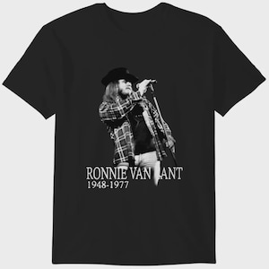 Retro Ronnie Van Zant T-Shirt, Lynyrd Skynyrd Band Shirt, Ronnie Van Zant Rock & Roll Shirt, Classic Rock Tee for Men - Black Graphic Tees
